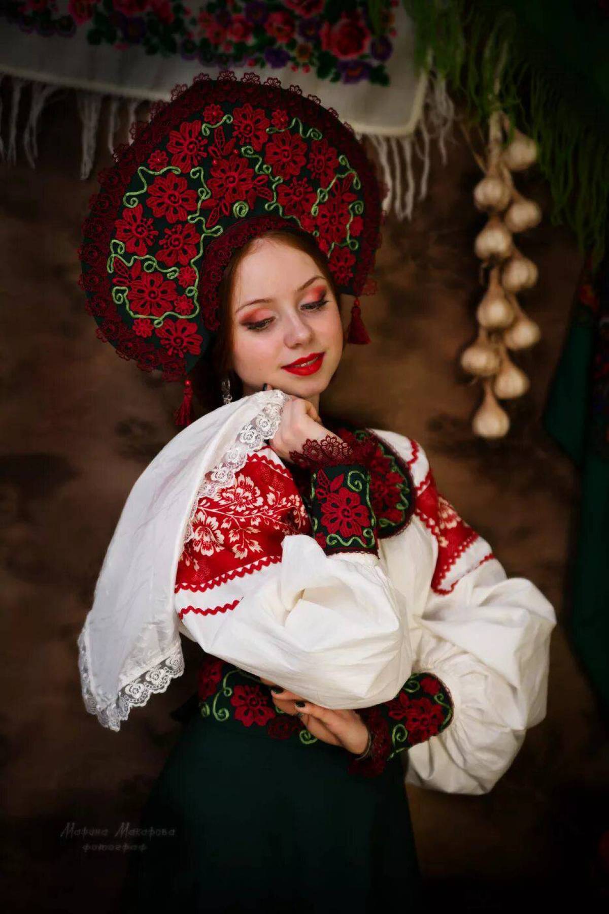 Women in Slavic costumes underwear in Lviv
