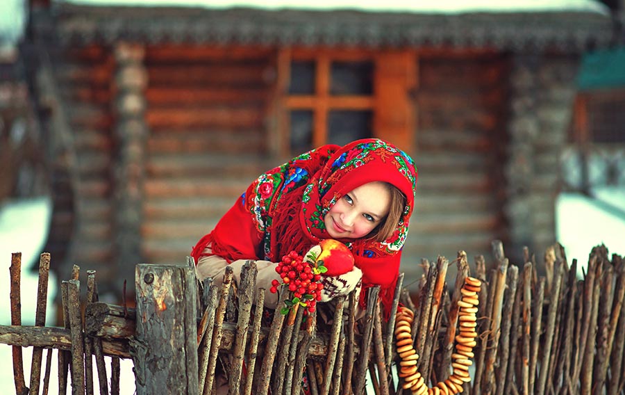 Sexy girl Women in Slavic costumes in Lviv